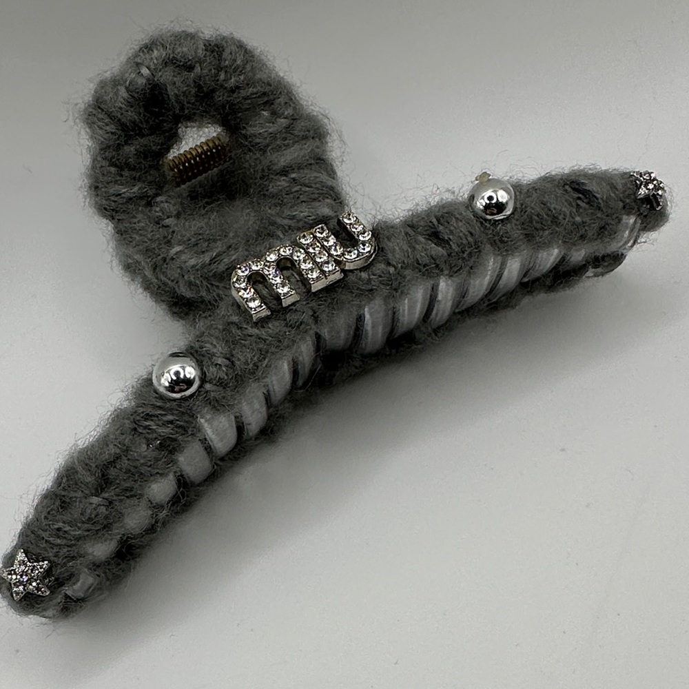 Miu Miu Charcoal Hair Clip with Rhinestone Details